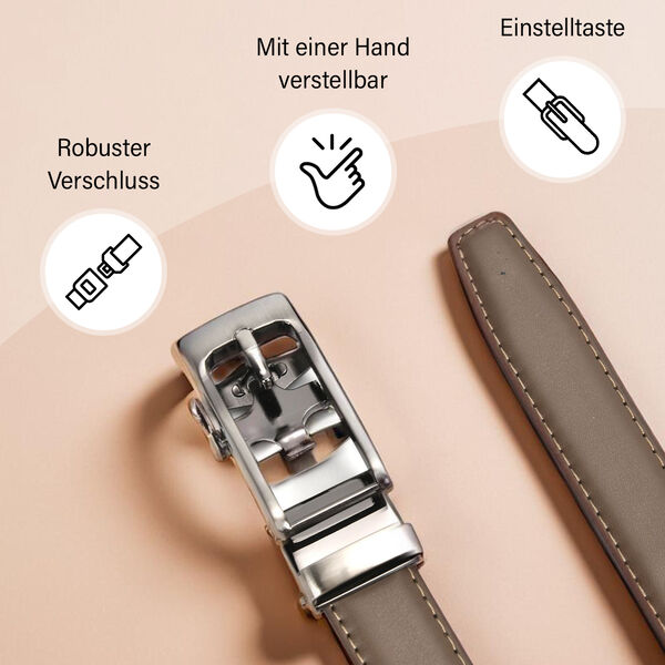 Automatik-Schnallen Ledergürtel, Taupe image number 4