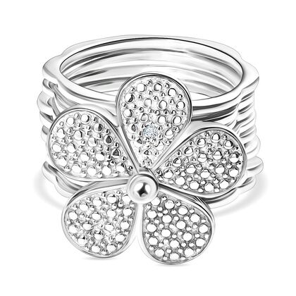 Wei&szlig;er Diamant Konvertierbarer Blumen-Ring, umwandelbar zum Armband, Nickelfreies Messing, 17 cm