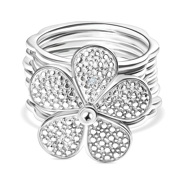 Weißer Diamant Konvertierbarer Blumen-Ring, umwandelbar zum Armband, Nickelfreies Messing, 17 cm image number 0