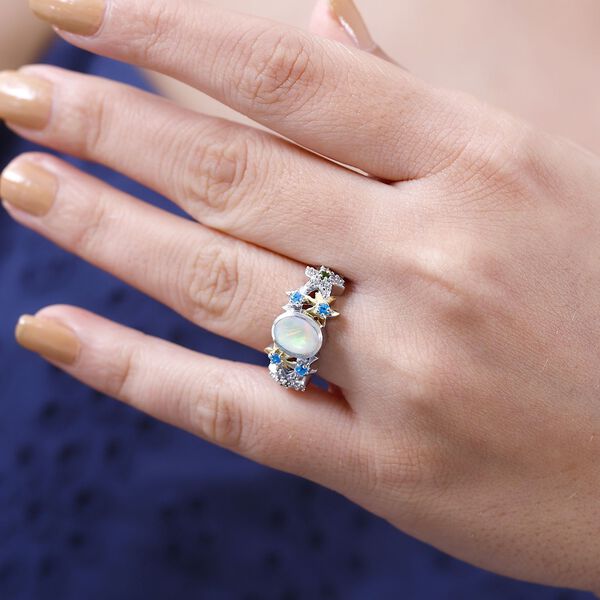 GP Sea Life Kollektion- AA &auml;thiopischer Welo Opal, Chromdiopsid, Neon Apatit, Zirkon und blauer Saphir-Ring - 1,30 ct image number 4
