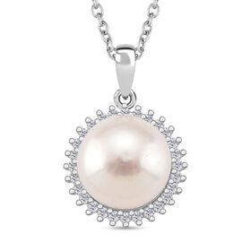 Weiße Süßwasser Perle und Zirkonia Anhänger mit 50cm Kette