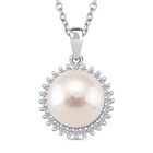 Weiße Süßwasser Perle, Weißer Zirkonia Schmuckset 925 Silber rhodiniert und Edelstahl