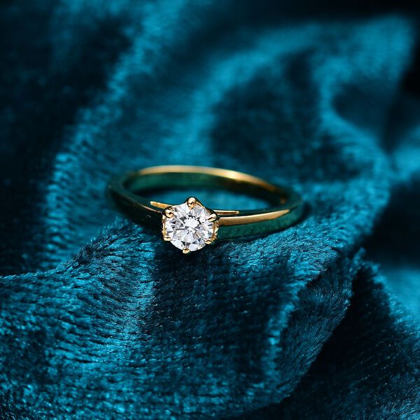 LUXURIANT SGL zertifizierter VS-EF Labor Diamant Ring, 925 Silber 750 Gelbgold Vermeil - 0,50 ct. image number 2