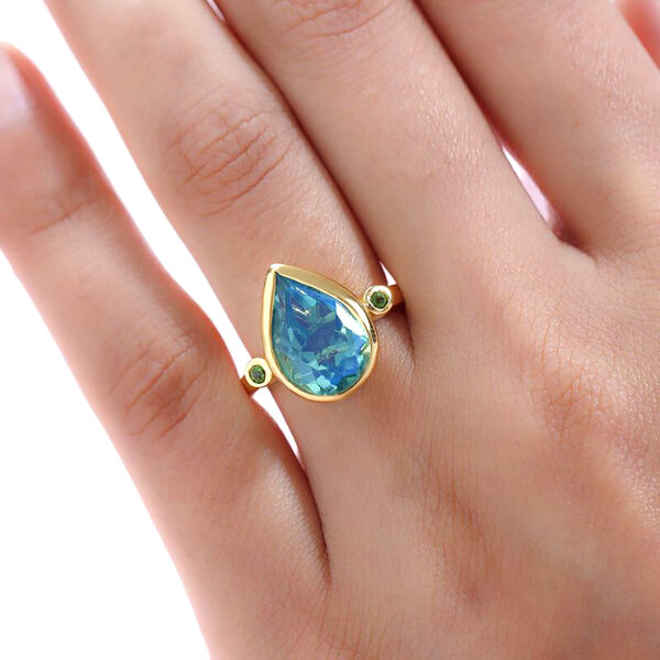 Pfau Quarz Triplette, nat&uuml;rlicher Chromdiopsid Ring, 925 Silber vergoldet, (Gr&ouml;&szlig;e 19.00), ca. 6.02 ct image number 3