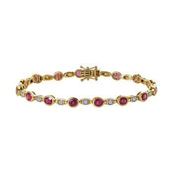 Afrikanischer Rubin (Fissure gef&uuml;llt), Wei&szlig;er Zirkon Armband ca. 19 cm 925 Silber vergoldet ca. 8.16 ct