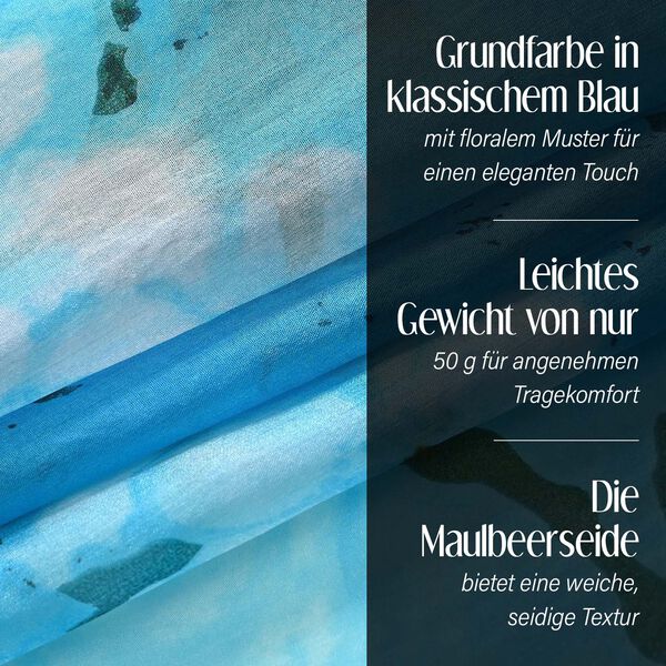 LA MAREY Satinschal aus 100% Maulbeerseide, Blumenmuster, Blau image number 3