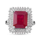 Afrikanischer Rubin (Fissure gefüllt) und Zirkon Halo-Ring, 925 Silber platiniert (Größe 16.00) ca. 10.55 ct