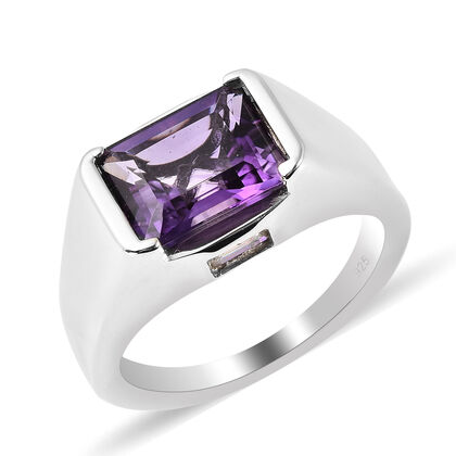 Uruguay Amethyst und Zirkon Solit&auml;r Ring 925 Silber rhodiniert (Gr&ouml;&szlig;e 16.00) ca. 4,19 ct