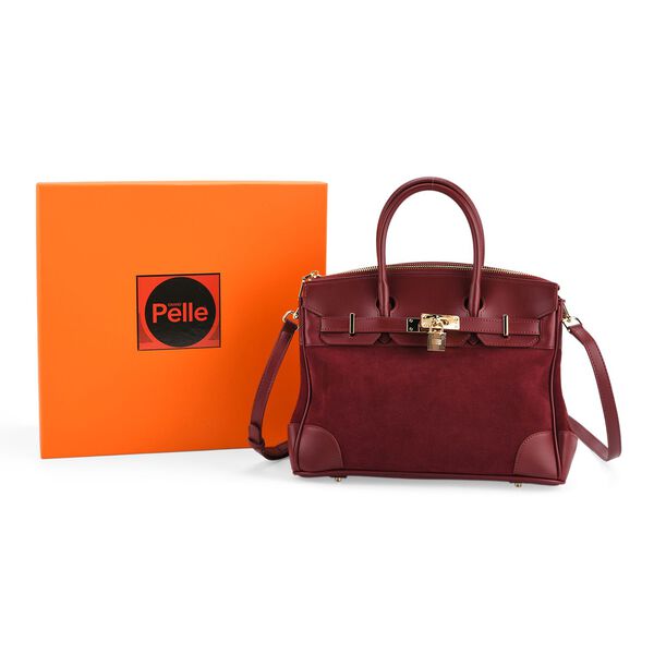 Grand Pelle Echtleder Citybag mit Rei&szlig;verschluss und Schlossoptik 30 x 16 x 23 cm Burgunder image number 9