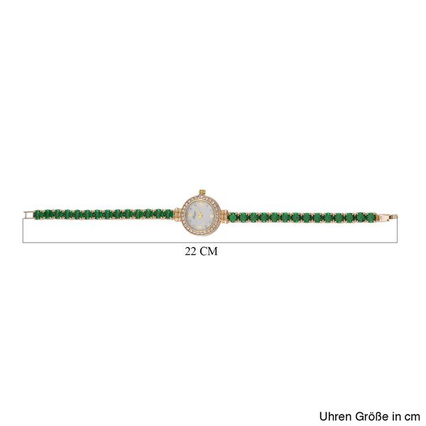 Genoa Time V2 - PC21S Japanisches Uhrwerk, Gehäuse mit weißen Kristallakzenten und PNP-Goldplattierung, rundes Zifferblatt mit weißen Ziffern und Kristallen, grünen Zirkonia und weißen Kristallen image number 7