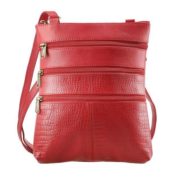 2er-Set -100% Echtleder 44x20,32x22,86cm Reisetasche und 20,32x3,82x24,13cm Crossbody Tasche, Krokoprägung, Rot image number 7