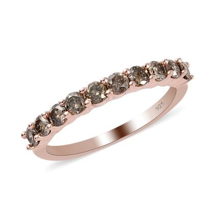Champagner Diamant Half Eternity-Ring, 925 Silber Roségold Vermeil (Größe 18.00) ca. 0,75 ct