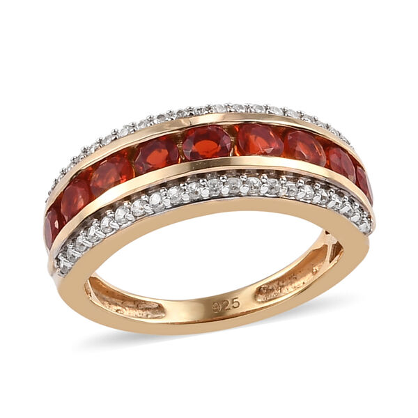 Mexikanischer Kirschfeuer-Opal und Zirkon Ring 925 Silber 585 Vergoldet image number 4