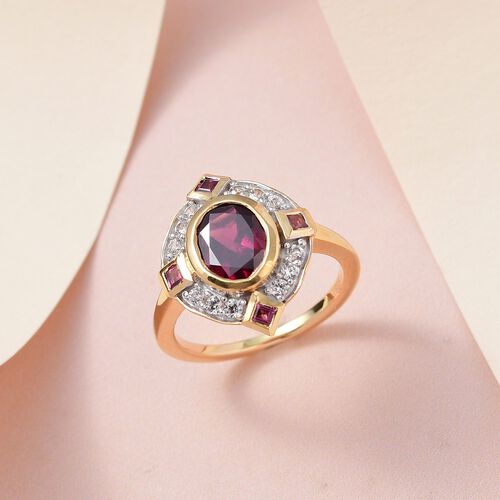 Rhodolith Granat Ring, 925 Silber vergoldet (Größe 21.00) ca. 2.79 ct image number 1