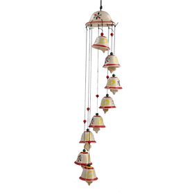 Handgefertigtes Keramik-Windspiel mit 8 handgemalten Glocken, 11 x 80 cm Lang, bunt