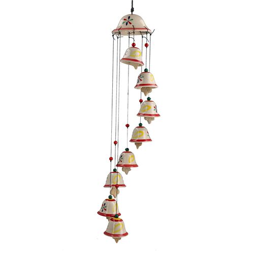 Handgefertigtes Keramik-Windspiel mit 8 handgemalten Glocken, 11 x 80 cm Lang, bunt image number 0