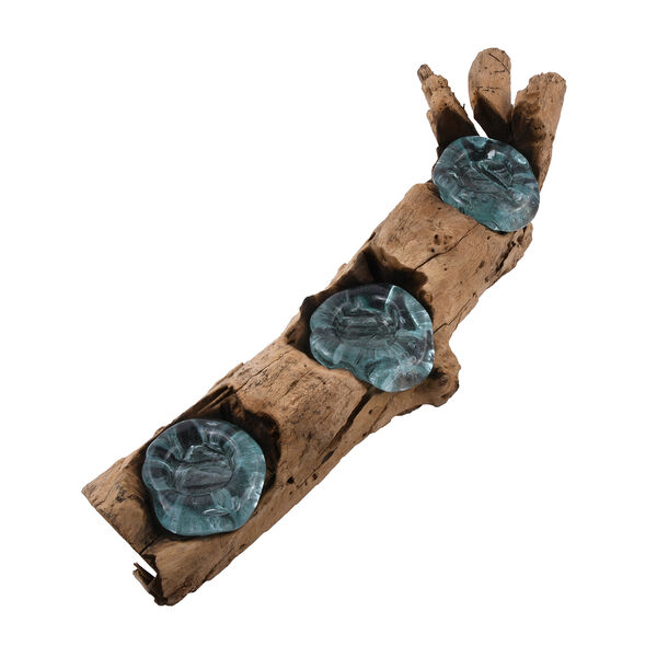 Jardin de Bali: mundgeblasener Glas-Kerzenhalter f&uuml;r 3 Kerzen auf Naturholz image number 2