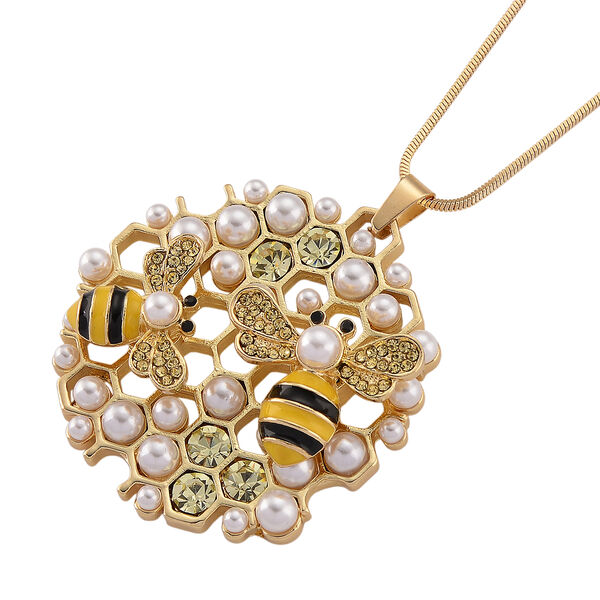 Gelber Kristall, Kunststoff Perle Anh&auml;nger mit Kette ca. 63.5 cm + 5 cm Extender, Legierung emailliert, Legierung Gelb image number 3