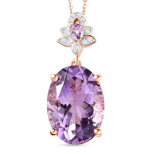 Rose De France Amethyst and floraler Zirkon-Anhänger mit Kette, 925 Silber rosévergoldet, 11,68 ct. image number 0