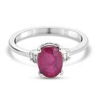 Afrikanischer Rubin (Fissure gefüllt) und Zirkon Ring 925 Silber platiniert (Größe 21.00) ca. 1,88 ct