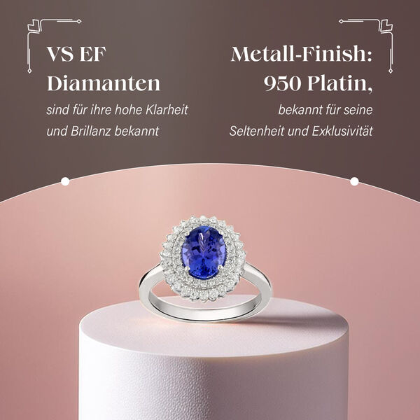RHAPSODY AAAA Tansanit und VE EF Diamant-Halo-Ring in 950 Platin - 1,67 ct. image number 2