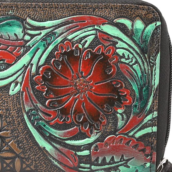Gepr&auml;gte Lederb&ouml;rse mit RFID Schutz, florales Muster, 20x3x11cm, Goldschwarz image number 5