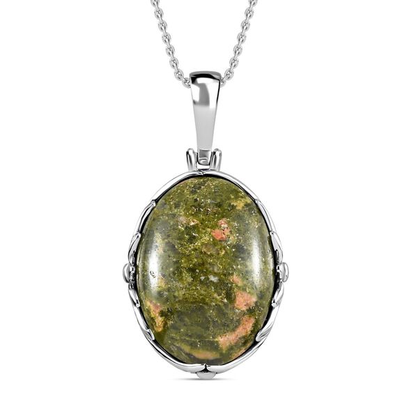 Unakite Anh&auml;nger mit Kette, Edelstahl, ca. 25.55 ct