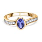 Tansanit, Weißer Zirkon Ring, 925 Silber Gelbgold Vermeil (Größe 20.00) ca. 1.22 ct