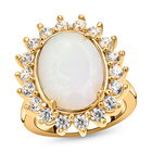 Natürlicher, äthiopischer Opal und weißer Zirkon-Ring, 925 Silber Gelbgold Vermeil (Größe 16.00) ca. 7,40 ct image number 3