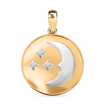 Wei&szlig;er Diamant Mond und Sterne Anh&auml;nger, 925 Silber Gelbgold Vermeil