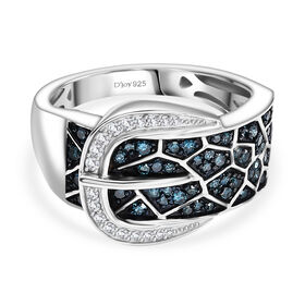 D'Joy Blauer Diamant, Weißer Diamant Ring 925 Silber rhodiniert (Größe 21.00) ca. 0,51 ct