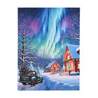 LED-Leinwandbild Winterlandschaft mit Polarlicht, mit 2 warmweißen LEDs und 30 Lichtfasern, Größe 30x40x1,8 cm, Mehrfarbig
