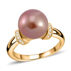 Edison Perle, Weißer Zirkon Ring 925 Silber 750 Gelbgold Vermeil (Größe 16.00)