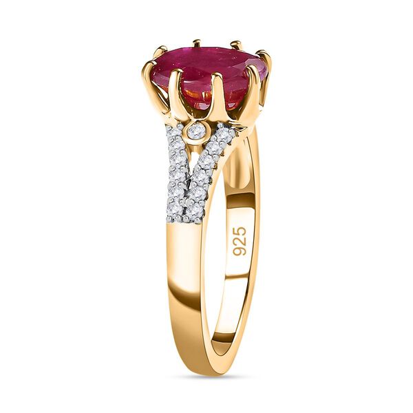 Afrikanischer Rubin (Fissure gefüllt), Weißer Zirkon Ring, 925 Silber Gelbgold Vermeil (Größe 17.00) ca. 3.01 ct image number 5