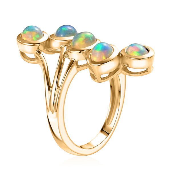 Nat&uuml;rlicher &Auml;thiopischer Opal 5 Stein Ring 925 Silber Gelbgold-&Uuml;berzug image number 5