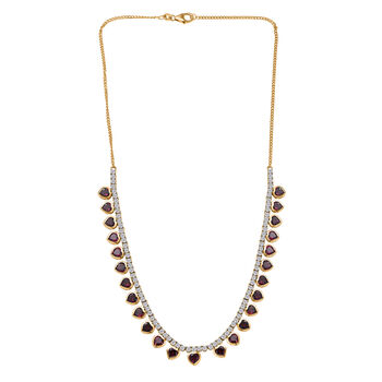 D'Joy AA Nat&uuml;rlicher Rhodolith Granat, Wei&szlig;er Zirkon Halskette ca. 45 cm 925 Silber 750 Gelbgold Vermeil ca. 19,12 ct.