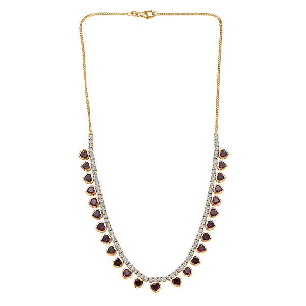 D'Joy AA Nat&uuml;rlicher Rhodolith Granat, Wei&szlig;er Zirkon Halskette ca. 45 cm 925 Silber 750 Gelbgold Vermeil ca. 19,12 ct. image number 3