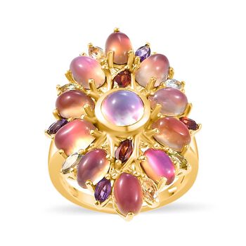 Flamingo Mondstein Ring 925 Silber 750 Gelbgold Vermeil (Gr&ouml;&szlig;e 20.00) ca. 7,56 ct