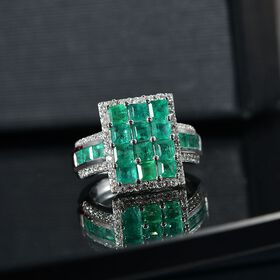 D’joy AA Smaragd Ring 925 Silber rhodiniert (Größe 18.00) ca. 3,15 ct