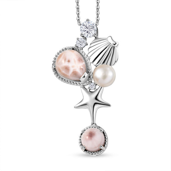 D joy AA Natrolith, S&uuml;&szlig;wasser Perle ca. (6-6.5mm) Anh&auml;nger mit Kette, 925 Silber rhodiniert 6.62 ct