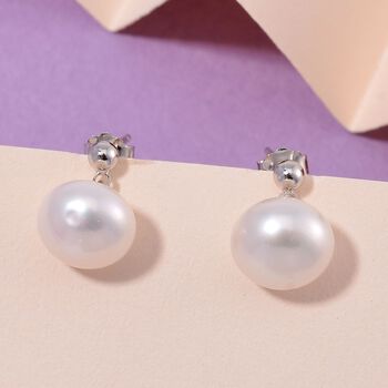 Wei&szlig;e S&uuml;&szlig;wasser Perle (8-10 mm) Ohrringe 925 Silber rhodiniert