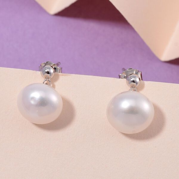 Wei&szlig;e S&uuml;&szlig;wasser Perle (8-10 mm) Ohrringe 925 Silber rhodiniert image number 2