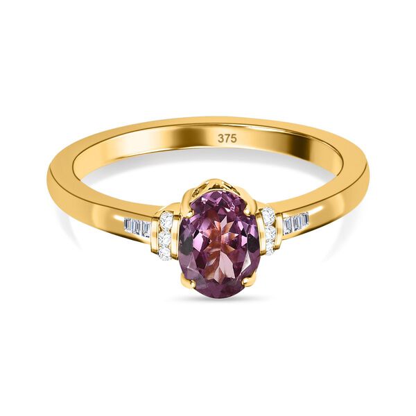 AA Lila Spinell, wei&szlig;er Diamant Ring, 375 Gold (Gr&ouml;&szlig;e 17.00) ca. 0.84 ct