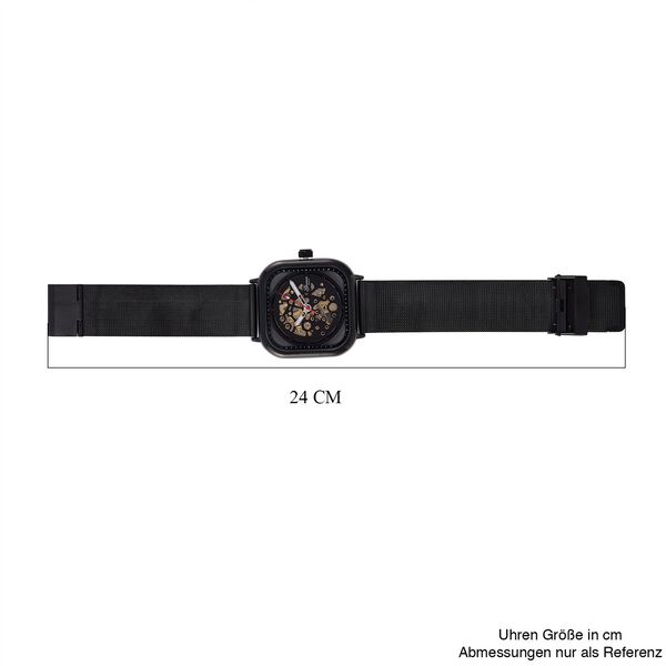 GENOA TIME V2 42mm Automatische Mechanikuhr - Schwarzes hohles Zifferblatt, Gehäuse aus Legierung mit IPS-Beschichtung, Edelstahl-Mesh-Armband, 3 ATM wasserdicht, 8.5 cm, schwarz image number 8