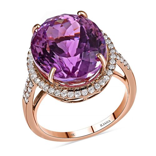 ILIANA AAA Patroke Kunzit und  SI-GH Diamant-Halo-Ring in 750 Roségold - 18,85 ct. image number 0