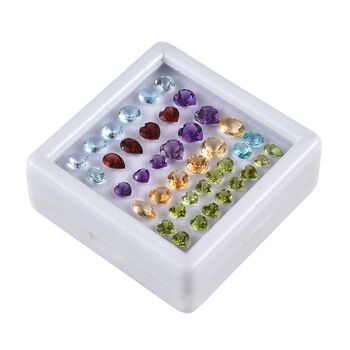 Edelstein-Mix-Box, Afrikanischer Amethyst, Citrin, Roter Granat, Apatit, Peridot, Himmelblauer Topas