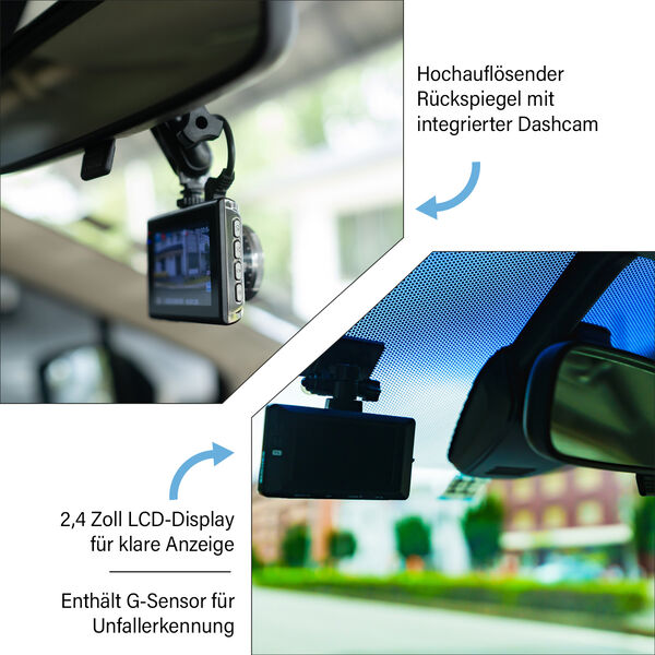 R&uuml;ckspiegel mit Dashcam und G-Sensor, Bewegungserkennung und zyklischer Aufzeichnung, 8GB Mikro SD-Karte inkl., 2,4 Zoll LCD-Display image number 2