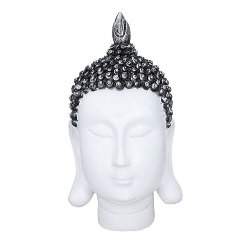 Buddha Kopf Figur, Größe 10,5x10x20 cm, Weiß, Schwarz und Silber image number 0