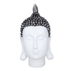 Buddha Kopf Figur, Größe 10,5x10x20 cm, Weiß, Schwarz und Silber
