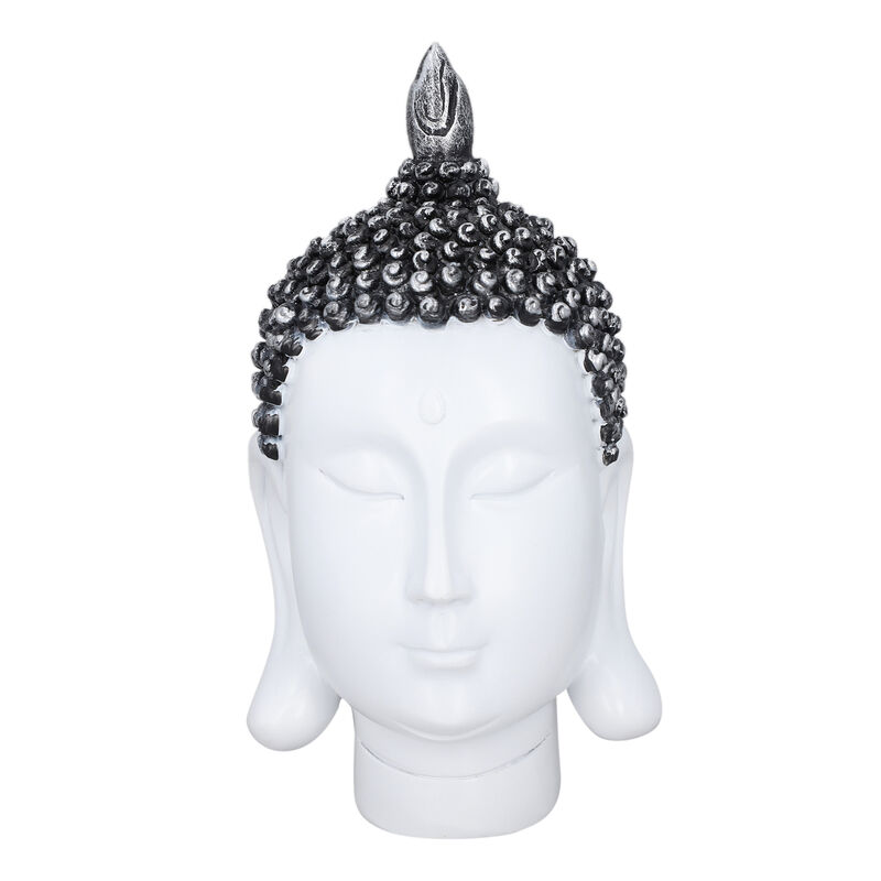 Buddha Kopf Figur, Größe 10,5x10x20 cm, Weiß, Schwarz und Silber image number 0